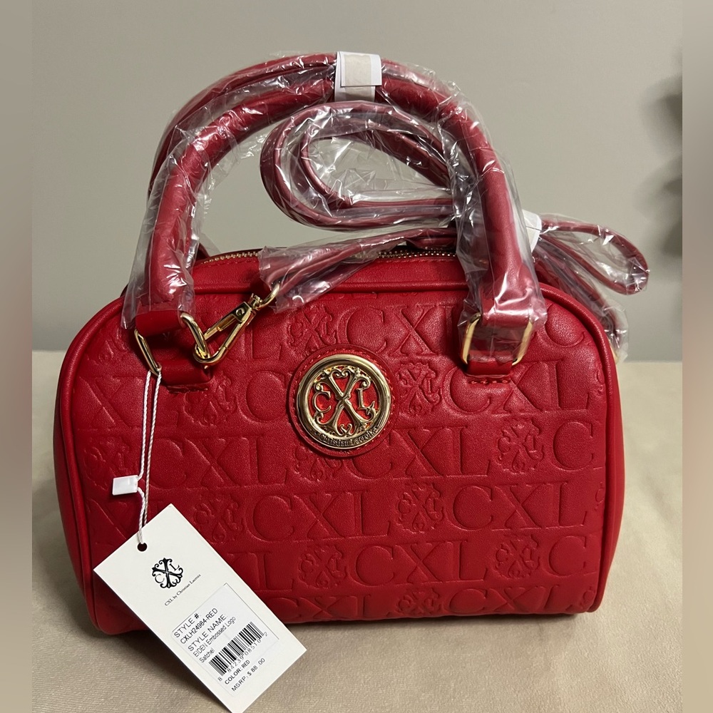 CXL by Christian Lacroix Red Eiden Embossed Logo Satchel NWT